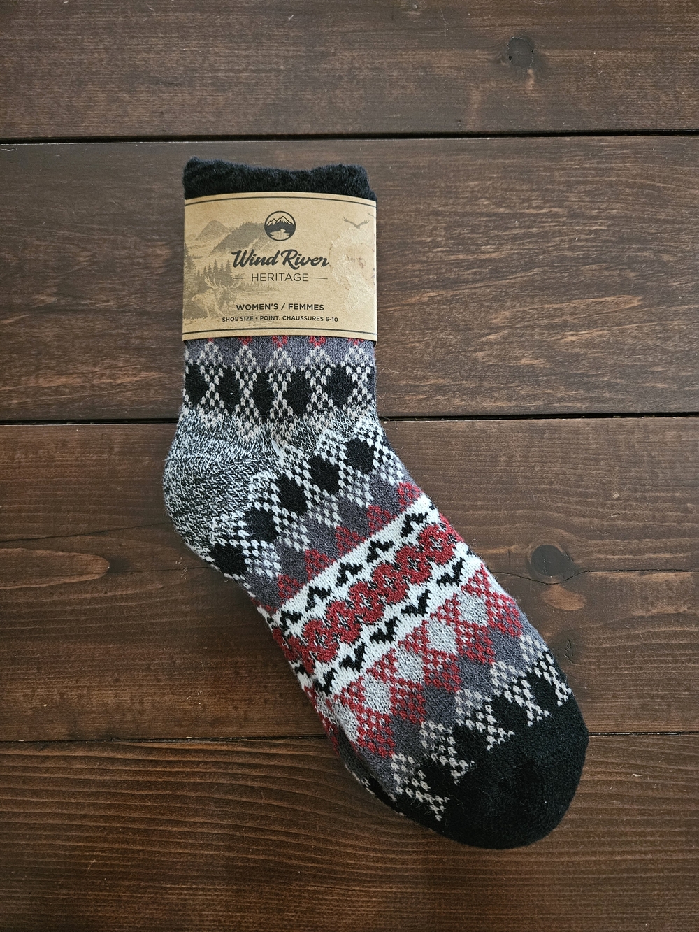 NEW Wind River Heritage Marks Women's Size 6-10 Warm Winter Socks Black / Red